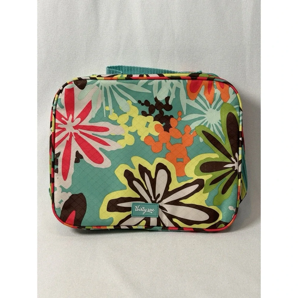Thirty One Daisy Craze Lunch Tote Tropical Floral Teal Thermal EUC